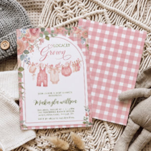 Roze Gingham Lokale Groei Meisje Baby Shower Kaart