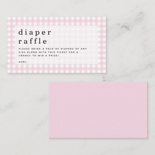 Roze Gingham Luier Raffle Picknick Baby shower Informatiekaartje (Voorkant / Achterkant)