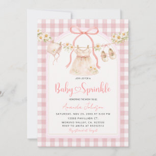 Roze Gingham Madeliefjes Waslijn Baby Sprinkle  Kaart