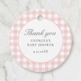 Roze Gingham Meisje Baby shower Bedankjes Labels