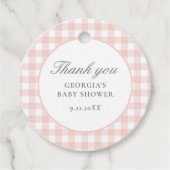 Roze Gingham Meisje Baby shower Bedankjes Labels (Voorkant)