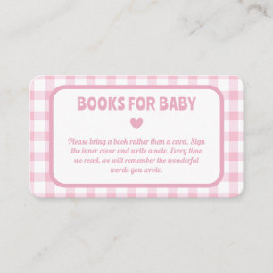 Roze Gingham Meisje Baby shower Boeken voor Baby Informatiekaartje