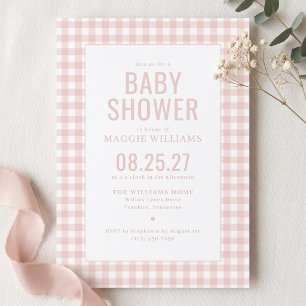 Roze Gingham Meisje Baby Shower Kaart
