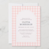 Roze Gingham Meisje Baby Shower Kaart (Voorkant)