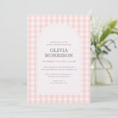 Roze Gingham Meisje Baby Shower Kaart (Staand voorkant)