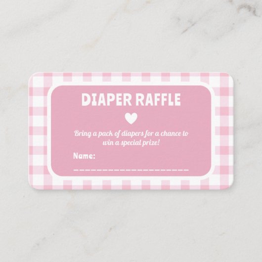 Roze Gingham Meisje Baby shower Luier Raffle Ticke Informatiekaartje (Voorkant)