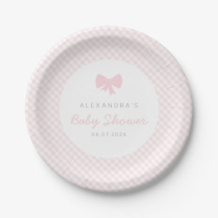 Roze gingham meisje baby shower papieren bordje