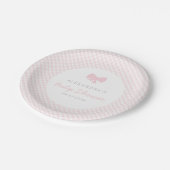 Roze gingham meisje baby shower papieren bordje (Gekanteld)