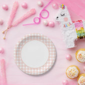Roze Gingham Meisje Baby shower Papieren Bordje (Feest)