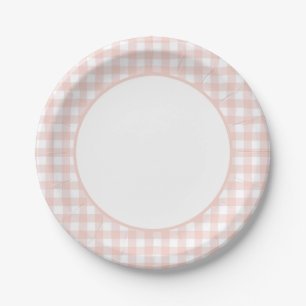 Roze Gingham Meisje Baby shower Papieren Bordje