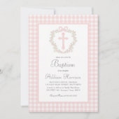 Roze Gingham Meisje Doop Aankondiging (Voorkant)
