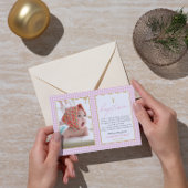 Roze Gingham Meisje Doop Oprechte Dankbaarheid Not Bedankkaart