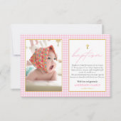 Roze Gingham Meisje Doop Oprechte Dankbaarheid Not Bedankkaart (Voorkant)