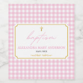Roze Gingham Meisje Doop Religieus Minimalistisch Wijn Etiket (Enkel label)