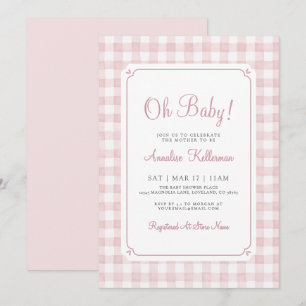 Roze Gingham Meisje Oh Baby Shower Kaart