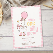 Roze Gingham Meisje One Silly Goose 1e Verjaardag