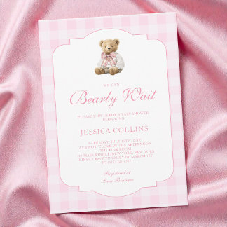 Roze Gingham Meisje We Kunnen Haast Niet Wachten B Kaart