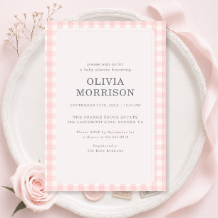 Roze Gingham Meisjes Baby Shower Kaart