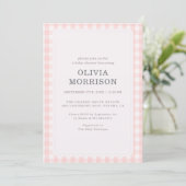 Roze Gingham Meisjes Baby Shower Kaart (Staand voorkant)