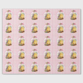 Roze Gingham Meisjes Verjaardag Cadeaupapier (Vlak)