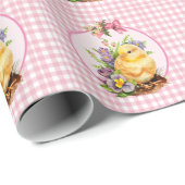 Roze Gingham Meisjes Verjaardag Cadeaupapier (Rol Hoek)