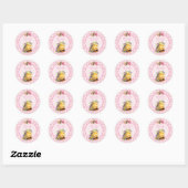 Roze Gingham Meisjes Verjaardag Ronde Sticker (Vel)