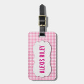 roze gingham met afgeschuinde tag bagagelabel (Voorkant verticaal)