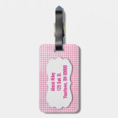 roze gingham met afgeschuinde tag bagagelabel (Achterkant verticaal)