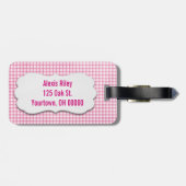 roze gingham met afgeschuinde tag bagagelabel (Achterkant horizontaal)