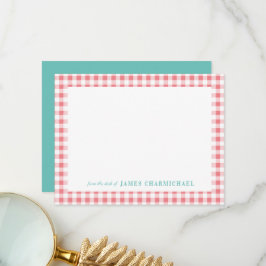 Roze Gingham met Aqua van de bureau van Bedankkaart