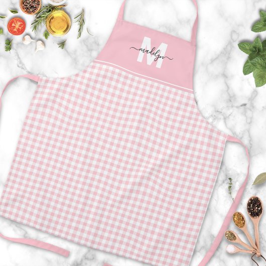 Roze Gingham Met Naam Op Maat Schort
