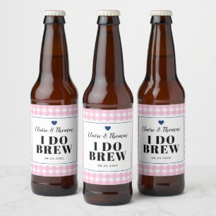 Roze Gingham met Navy Blue I Do Brew Wedding Bier Etiket