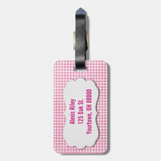 roze gingham met schuine label bagagelabel (Achterkant verticaal)
