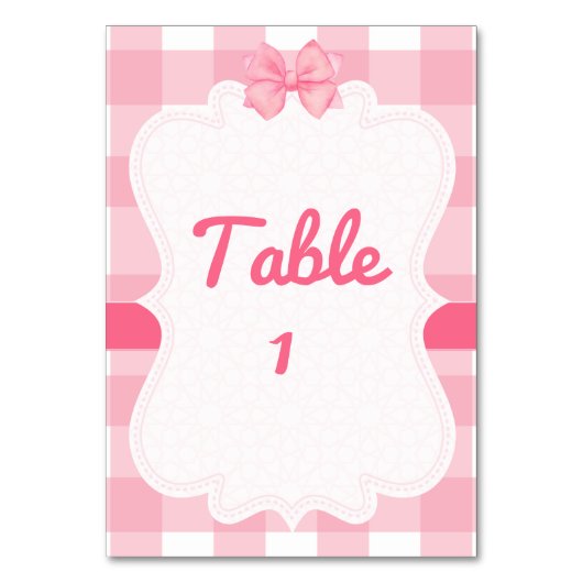 Roze Gingham met Strik Tafelnummer (Voorkant)