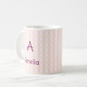 Roze Gingham Monogram Aangepaste Naam Koffiemok (Voorkant links)