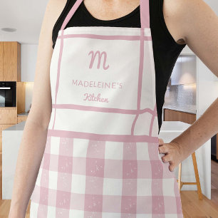Roze Gingham Monogram Moeder Oma Gift Schort