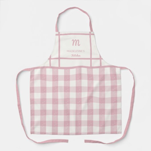  Roze Gingham Monogram Moeder Oma Gift Schort (Voorkant)