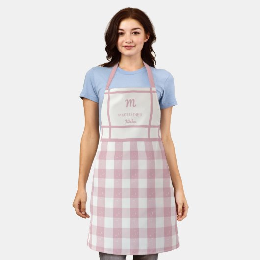 Roze Gingham Monogram Moeder Oma Gift Schort (Gedragen)