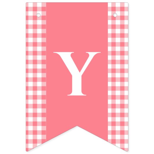 Roze Gingham Monogram Picnic Bunting Banner (Tweede vlag)