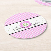 Roze Gingham Monogram Ronde Kartonnen Onderzetter (Gebogen)