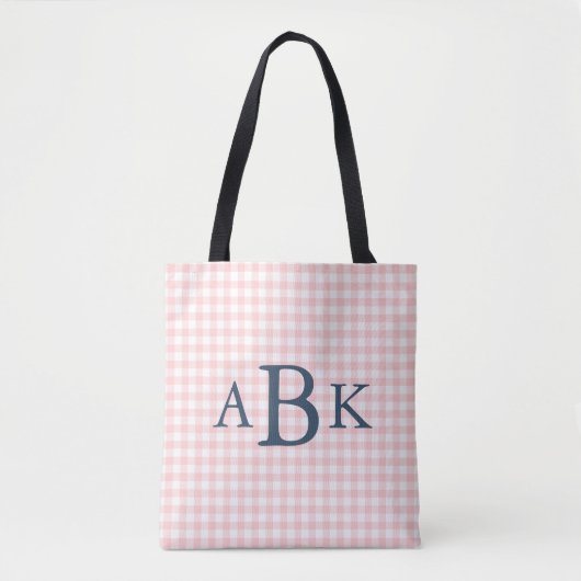 Roze Gingham Monogram Tote Bag (Voorkant)