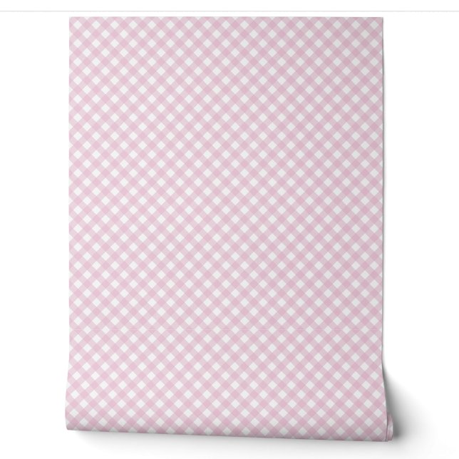 Roze Gingham Muurpatroon Behang (Afrollen)