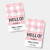 Roze Gingham Naamkoord | Gepersonaliseerde ID-badg Badge (Voor- en achterkant)