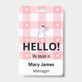 Roze Gingham Naamkoord | Gepersonaliseerde ID-badg Badge (Achterkant)