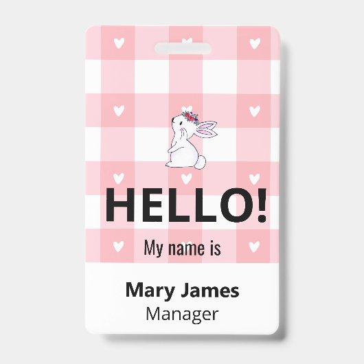 Roze Gingham Naamkoord | Gepersonaliseerde ID-badg Badge (Voorzijde)