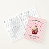 Roze Gingham Nep Haakwerk Cupcake Bakkerij Notitieboek (Binnen)