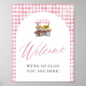 Roze Gingham Net Van De Markt Welkomstbord Poster (Voorkant)