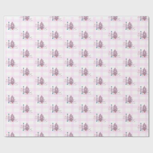 Roze Gingham Notenkraker Kerst Wrapping Papier (Vlak)