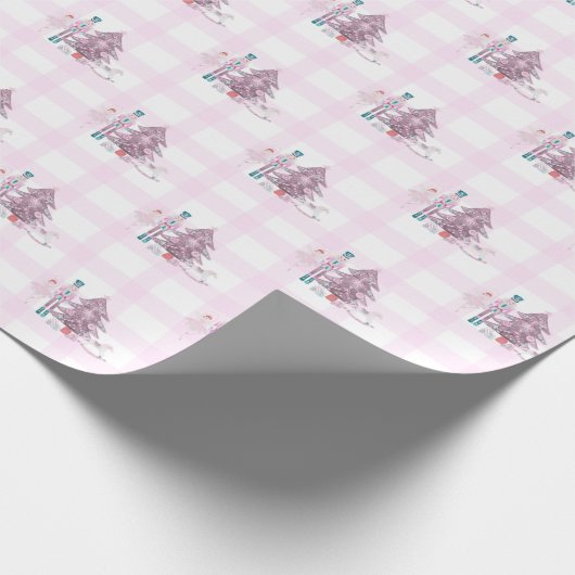 Roze Gingham Notenkraker Kerst Wrapping Papier (Hoek)