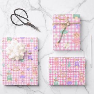Roze Gingham Notenkraker Verjaardag Inpakpapier Vel